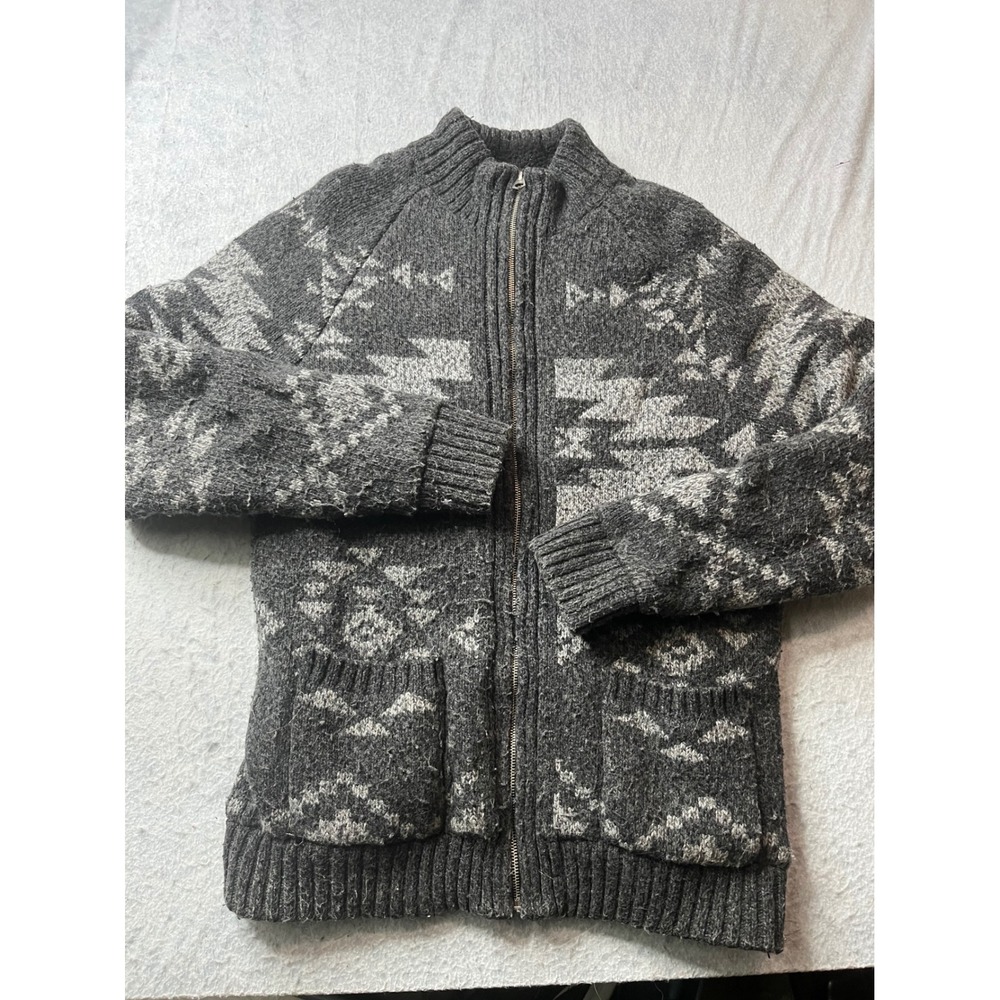 American Eagle Men's  LT aztec Zip cardigan Gray Sherpa heavy western wool blend